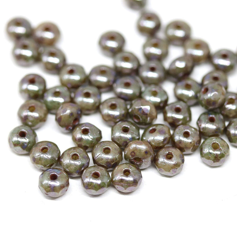 3x5mm Brown czech glass beads, Picasso luster finish rondels - 50Pc