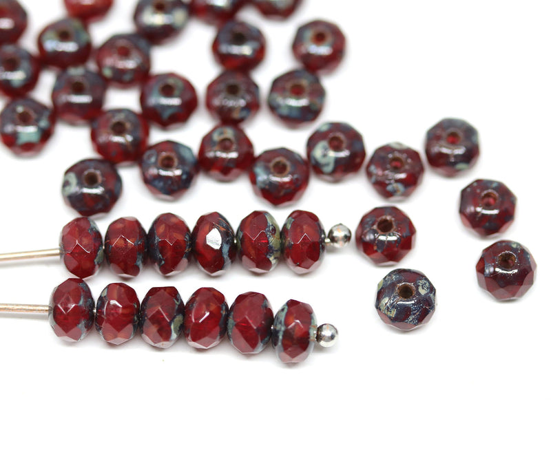 3x5mm Mixed red rondelle beads, Opaque picasso czech glass - 50pc