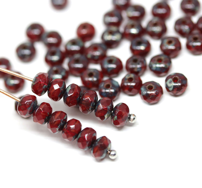 3x5mm Mixed red rondelle beads, Opaque picasso czech glass - 50pc