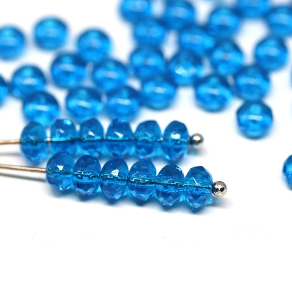 3x5mm Capri blue rondelle beads, czech glass - 50pc