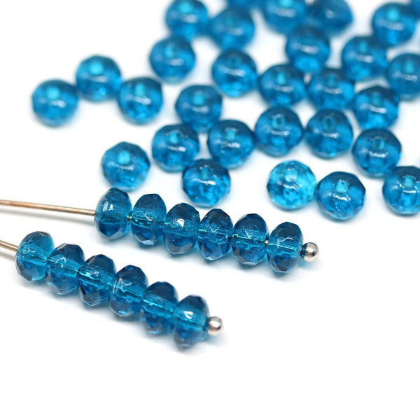 3x5mm Dark Capri blue rondelle beads, czech glass - 50pc
