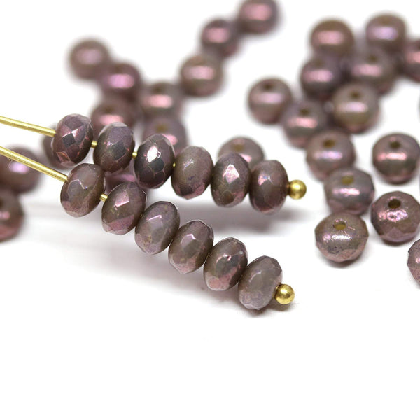 3x5mm Brown purple czech glass beads, Picasso luster - 50Pc