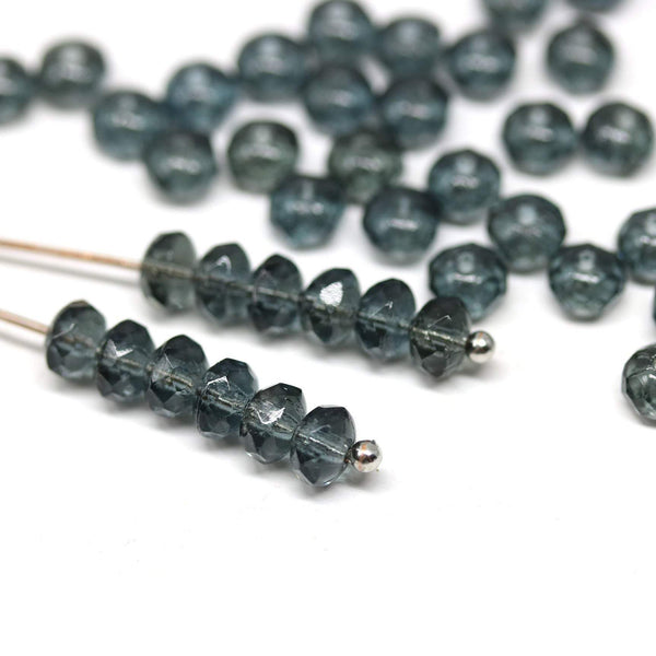 3x5mm Dark blue gray rondelle beads, czech glass - 50pc