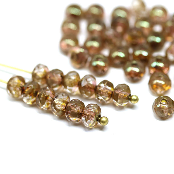 3x5mm Picasso brown czech glass rondel beads - 50Pc