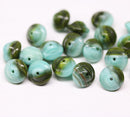 8x10mm Mixed green saucer Czech glass beads UFO shape - 20Pc