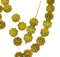 9mm Dark yellow green flower czech glass beads, flat daisy - 30Pc