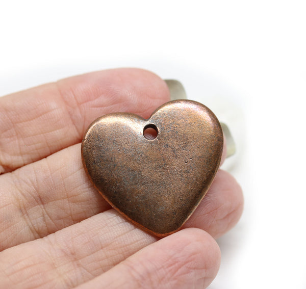Large heart pendant bead, Antique copper