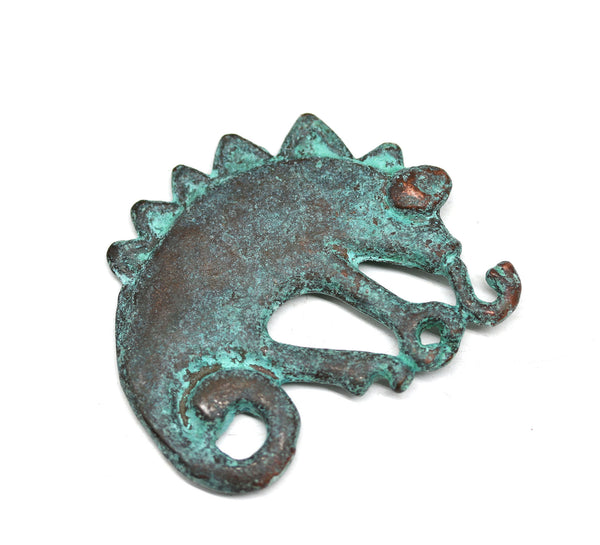 Chameleon green patina copper pendant bead