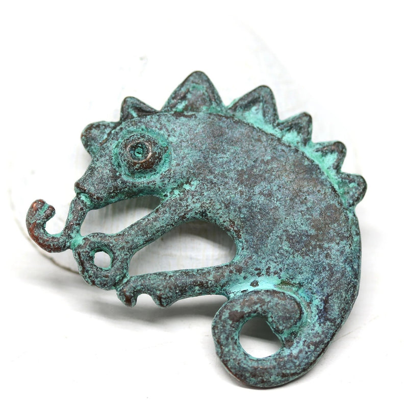 Chameleon green patina copper pendant bead