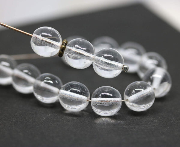 8mm Crystal clear round czech glass druk pressed beads 30Pc