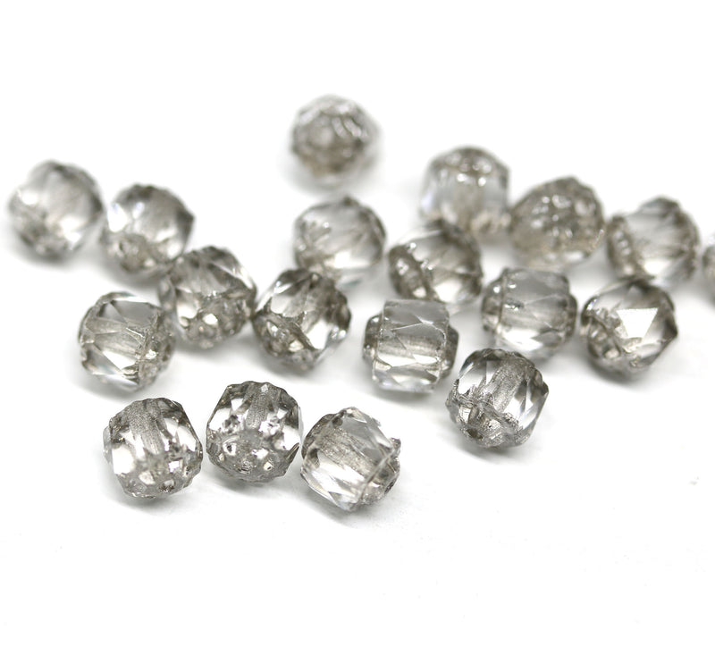 6mm Transparent light gray cathedral beads, silver ends 20Pc