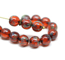 8mm Red orange czech glass round beads, Picasso luster pressed druk beads 30Pc