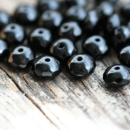 5x7mm Black czech glass rondelle beads, Jet black - 25pc