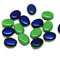 10x8mm Green shamrock beads, dark blue finish on one side - 15Pc