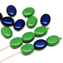 10x8mm Green shamrock beads, dark blue finish on one side - 15Pc