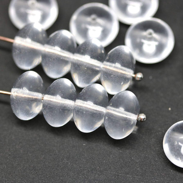 7x11mm Crystal clear puffy rondelle Czech glass beads - 15Pc