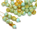 6mm Blue yellow czech glass round beads, druk pressed spacers 50Pc