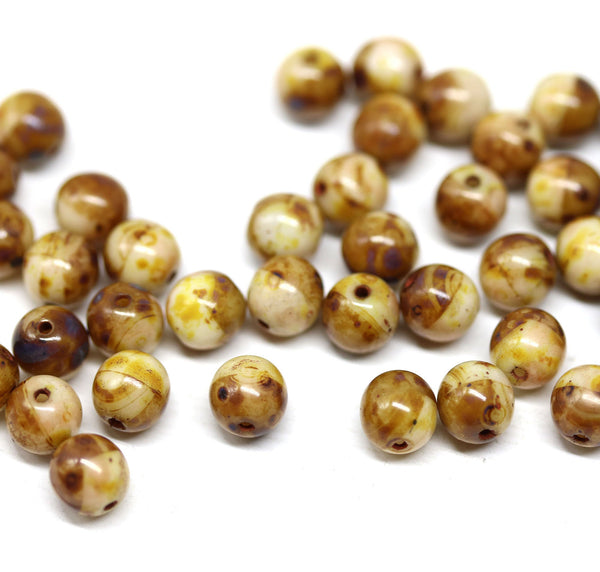 6mm Picasso brown czech glass round beads, 50Pc