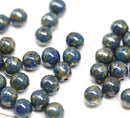 6mm Picasso dark blue czech glass round beads, 50Pc