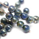 6mm Picasso dark blue czech glass round beads, 50Pc