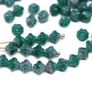 6mm Mixed teal pink bicone czech glass beads, fancy bicones - 70pc