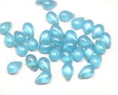 40pc Ice blue czech glass teardrop beads, blue luster pressed - 6x9mm