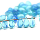 40pc Transparent aqua blue czech glass teardrop beads - 6x9mm