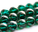 8mm Dark teal green Picasso Czech Glass beads, fire polished, round cut - 20Pc