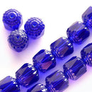8mm Cobalt Blue cathedral beads Czech glass light silver ends round fire polished - 15Pc