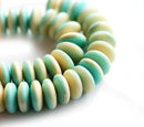 9mm Rondelle czech glass beads, Turquoise Green Beige - 25Pc