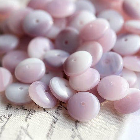 9mm Pink  czech glass rondelle beads, Lilac Pink White - 25pc