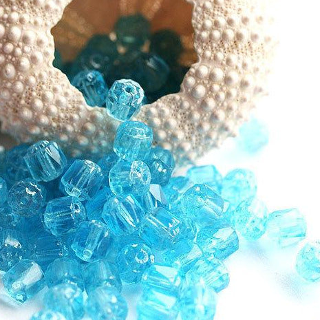 6mm Aqua blue czech glass Cathedral round beads, fire polished - 20Pc