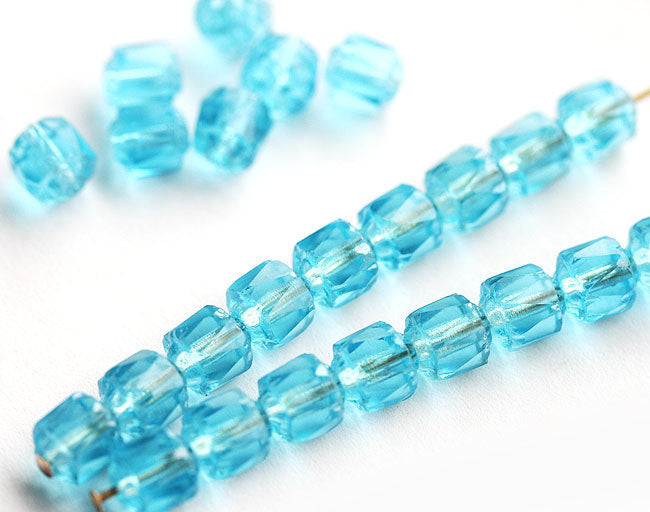 6mm Aqua blue czech glass Cathedral round beads, fire polished - 20Pc