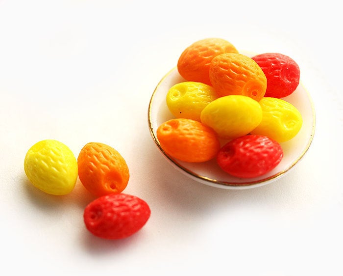 Fruit mix Czech Glass beads - almond shaped 12Pc