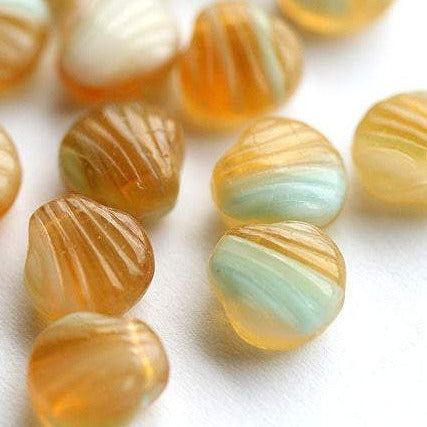 Amber yellow Czech glass shell beads for beach jewelry making