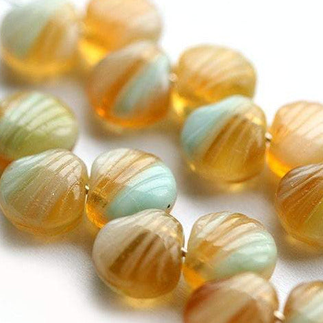 30pc Amber yellow Czech glass shell beads - 9mm