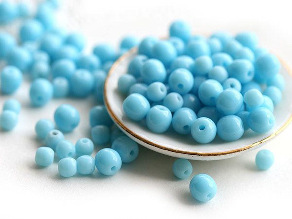 4-3mm Blue glass beads mix round druk spacers - approx.100pc