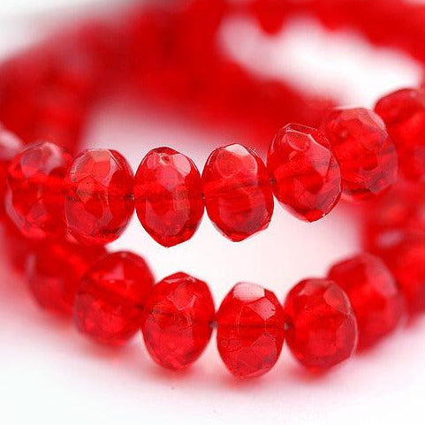 3x5mm Red Czech glass beads Red rondelle gemstone cut spacers - 40pc