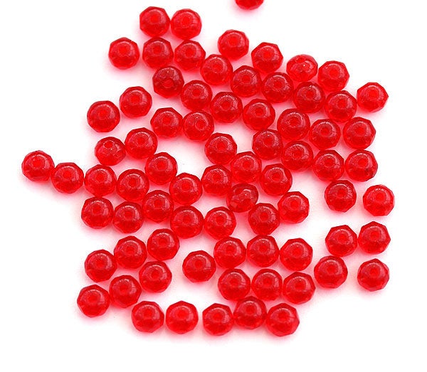 3x5mm Red Czech glass beads Red rondelle gemstone cut spacers - 40pc