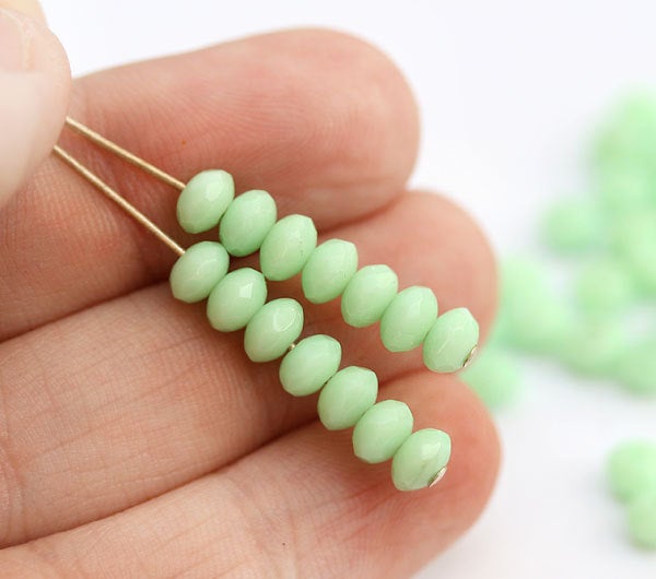 3x5mm Light mint green rondelle beads, czech glass - 50pc