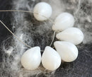 6Pc Pearly white czech glass teardrop Briolettes, large white drops -10x14mm