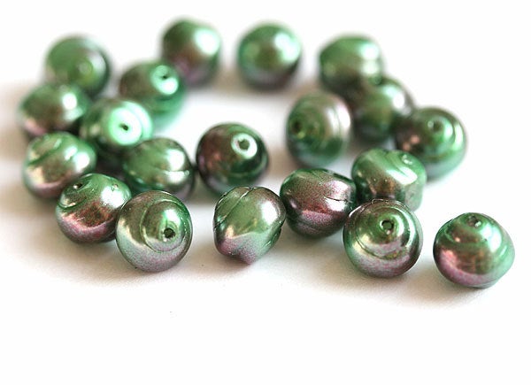 6mm Green Purple Faux pearl Round czech glass beads - 30Pc