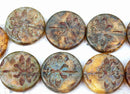 2Pc Dragonfly Czech glass beads, Picasso brown flat round - 23mm