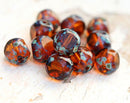 10mm Brown topaz Czech glass beads, round cut, fire polished picasso 10Pc