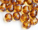 8mm Amber Topaz Picasso czech glass beads, round cut, fire polished, 15Pc