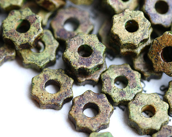 7mm Olive green wheel ceramic rondelle beads 25pc