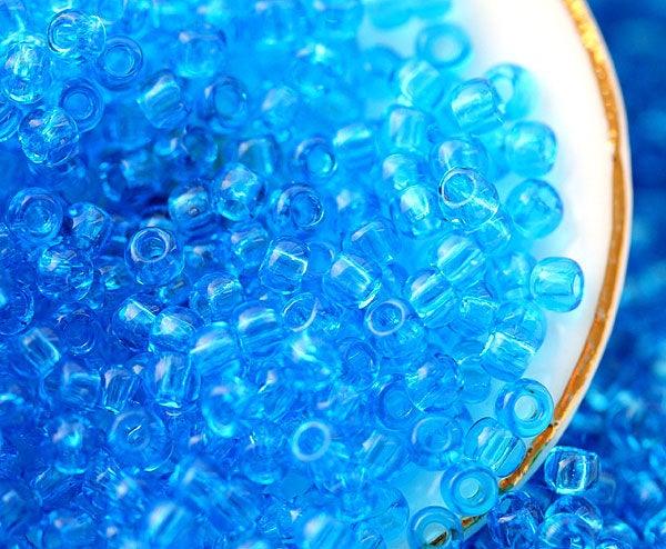 8/0 Toho seed beads, Transparent Dark Aquamarine blue N 3B - 10g