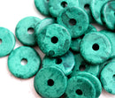 13mm Teal green Ceramic Rondelle beads 10pc