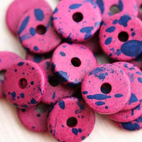 13mm Bright Pink Ceramic rondelle beads 10pc