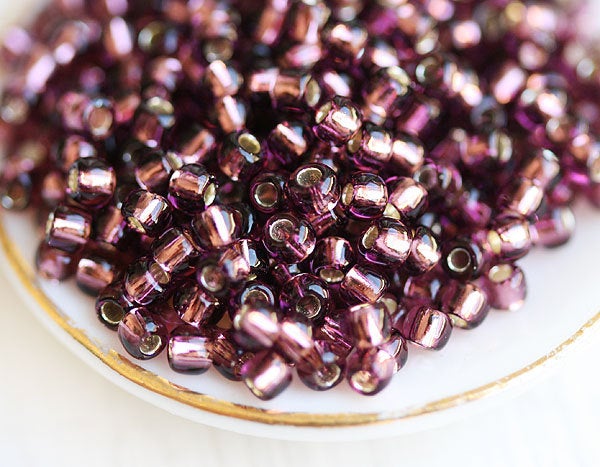 8/0 Toho seed beads, Silver Lined Medium Amethyst, N 26B, purple - 10g